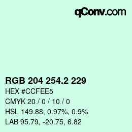 カラーコード: RGB 204 254.2 229 | qconv.com