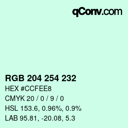 Color code: RGB 204 254 232 | qconv.com