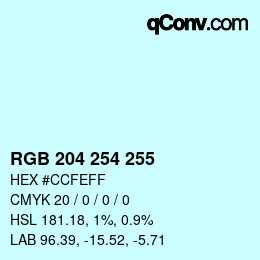カラーコード: RGB 204 254 255 | qconv.com