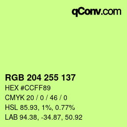 Color code: RGB 204 255 137 | qconv.com