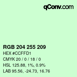 カラーコード: RGB 204 255 209 | qconv.com