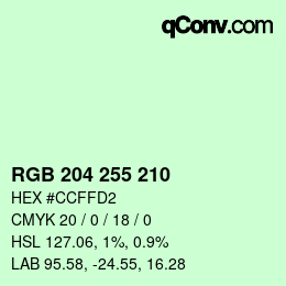 Color code: RGB 204 255 210 | qconv.com