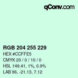 カラーコード: RGB 204 255 229 | qconv.com