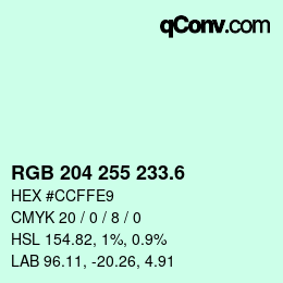 カラーコード: RGB 204 255 233.6 | qconv.com