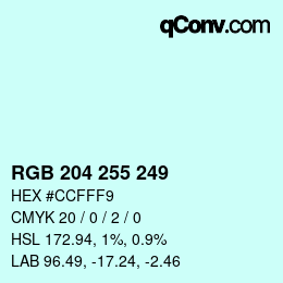 Color code: RGB 204 255 249 | qconv.com