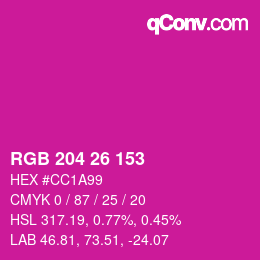 カラーコード: RGB 204 26 153 | qconv.com