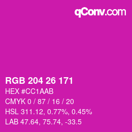 カラーコード: RGB 204 26 171 | qconv.com