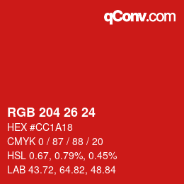 Color code: RGB 204 26 24 | qconv.com