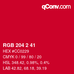 Color code: RGB 204 2 41 | qconv.com