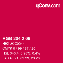 Color code: RGB 204 2 68 | qconv.com