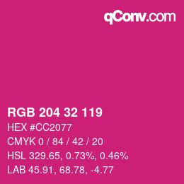 Color code: RGB 204 32 119 | qconv.com