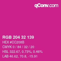 Color code: RGB 204 32 139 | qconv.com