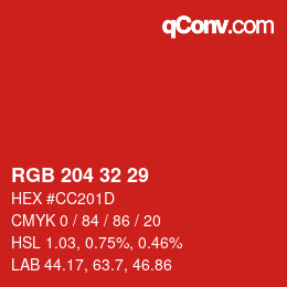 Color code: RGB 204 32 29 | qconv.com