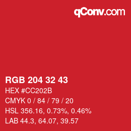 Color code: RGB 204 32 43 | qconv.com