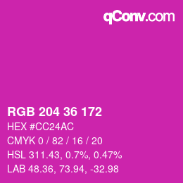 Color code: RGB 204 36 172 | qconv.com