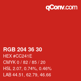 Code couleur: RGB 204 36 30 | qconv.com