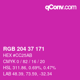 Color code: RGB 204 37 171 | qconv.com