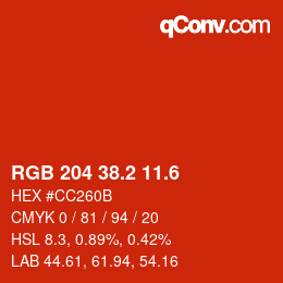 カラーコード: RGB 204 38.2 11.6 | qconv.com