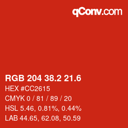 カラーコード: RGB 204 38.2 21.6 | qconv.com