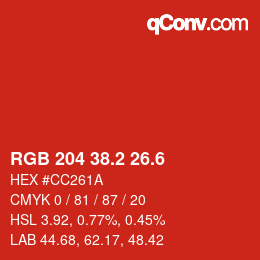 カラーコード: RGB 204 38.2 26.6 | qconv.com