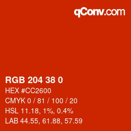 カラーコード: RGB 204 38 0 | qconv.com