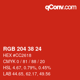 Color code: RGB 204 38 24 | qconv.com
