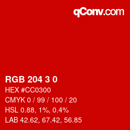 Color code: RGB 204 3 0 | qconv.com