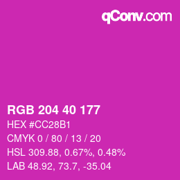 Color code: RGB 204 40 177 | qconv.com