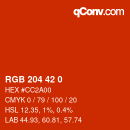 カラーコード: RGB 204 42 0 | qconv.com