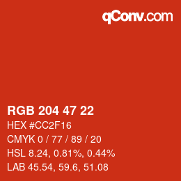 颜色代码: RGB 204 47 22 | qconv.com