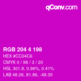Farbcode: RGB 204 4 198 | qconv.com