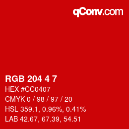 Color code: RGB 204 4 7 | qconv.com