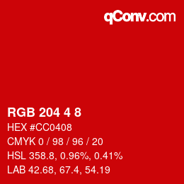 カラーコード: RGB 204 4 8 | qconv.com