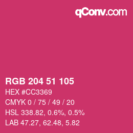 颜色代码: RGB 204 51 105 | qconv.com