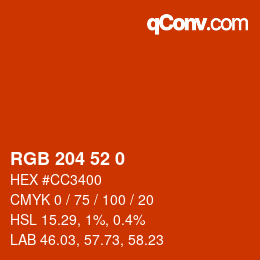 Color code: RGB 204 52 0 | qconv.com