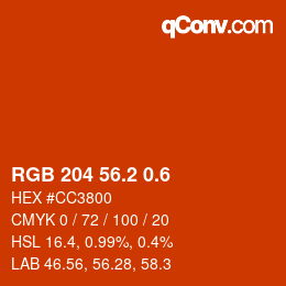 カラーコード: RGB 204 56.2 0.6 | qconv.com