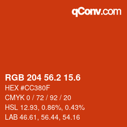 カラーコード: RGB 204 56.2 15.6 | qconv.com