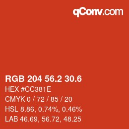 カラーコード: RGB 204 56.2 30.6 | qconv.com