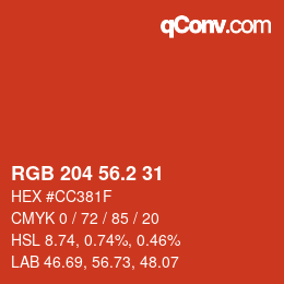 カラーコード: RGB 204 56.2 31 | qconv.com