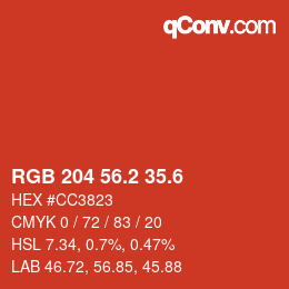 カラーコード: RGB 204 56.2 35.6 | qconv.com