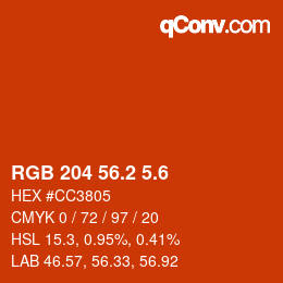 カラーコード: RGB 204 56.2 5.6 | qconv.com