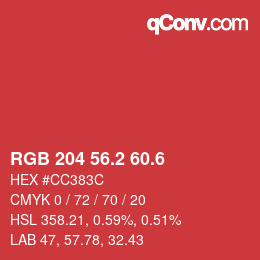 カラーコード: RGB 204 56.2 60.6 | qconv.com