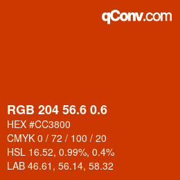 カラーコード: RGB 204 56.6 0.6 | qconv.com