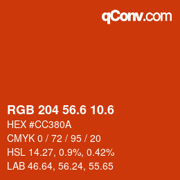カラーコード: RGB 204 56.6 10.6 | qconv.com
