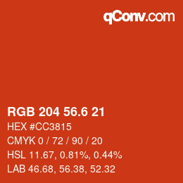 カラーコード: RGB 204 56.6 21 | qconv.com