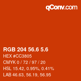 カラーコード: RGB 204 56.6 5.6 | qconv.com