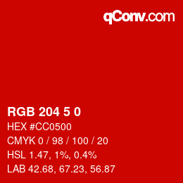 Color code: RGB 204 5 0 | qconv.com