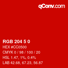 Color code: RGB 204 5 0 | qconv.com