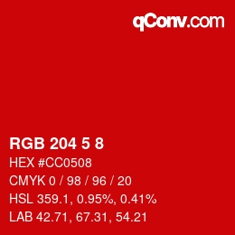 Color code: RGB 204 5 8 | qconv.com
