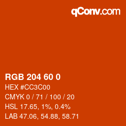 Color code: RGB 204 60 0 | qconv.com
